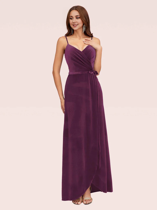 AerbaDress Bridesmaid Dresses Velvet Spaghetti Straps V-Neck Modern