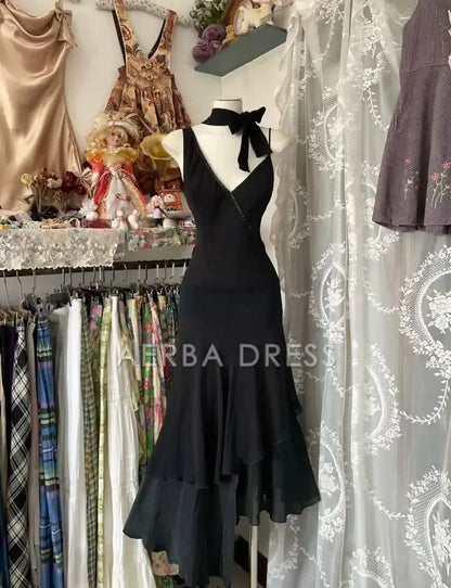 AERBA DRESS Prom Dress A Line Deep V Neck Elegant Formal Ruffle Elegant Formal Wear Dresses