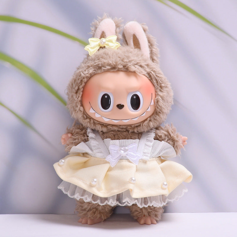 Handmade Labubu Outfit Dress Set for Spring and Summer Sweetheart Pearl Strap Skirt (not including dolls)