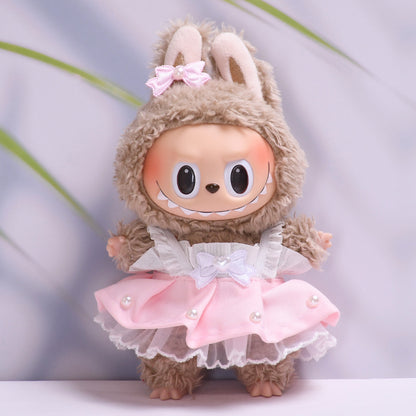 Handmade Labubu Outfit Dress Set for Spring and Summer Sweetheart Pearl Strap Skirt (not including dolls)