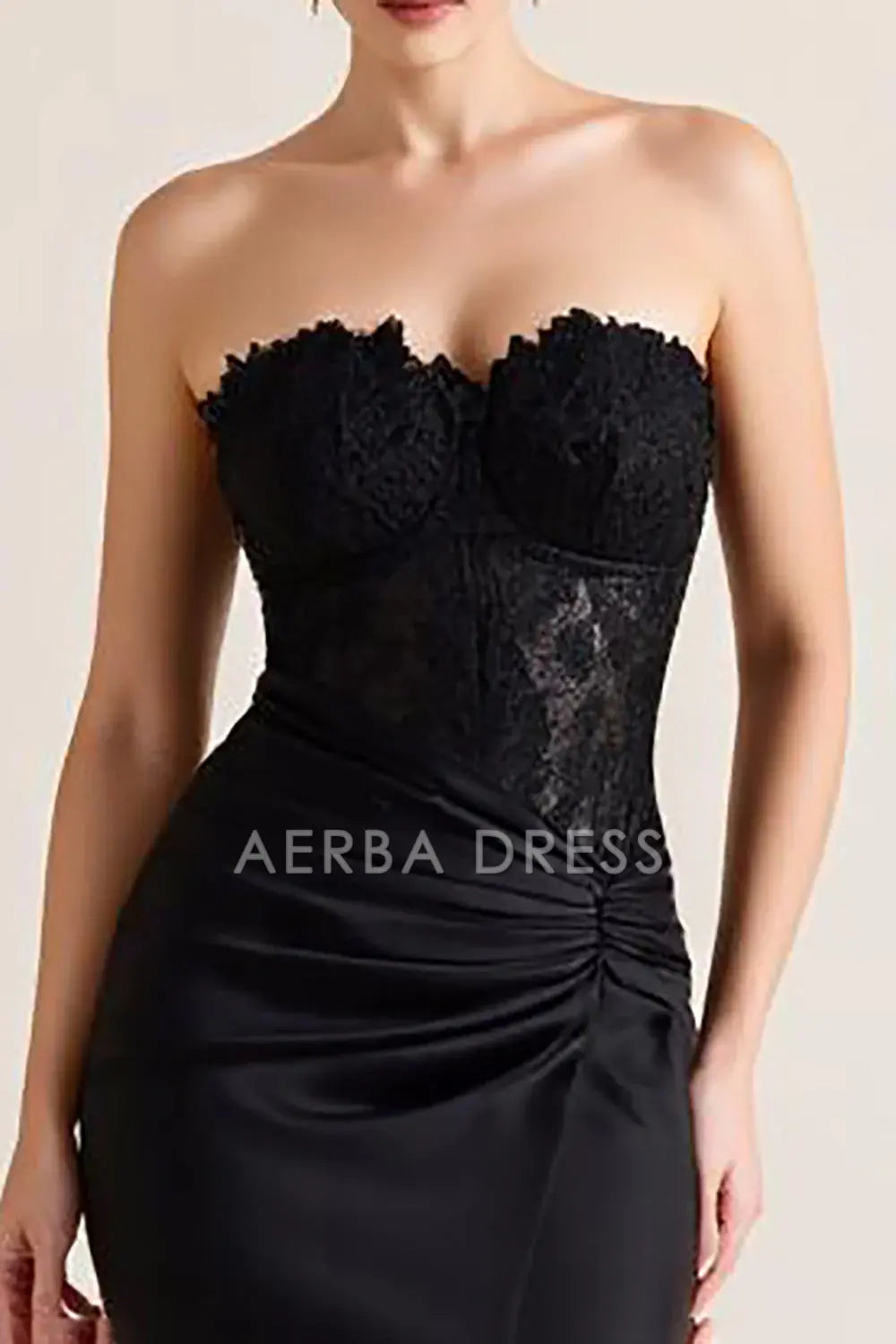 AERBA DRESS Formal Wear Dresses Strapless Appliqued Pleated Sheath Slit Long Elegant Prom Dress
