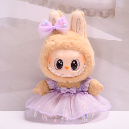 Handmade Labubu sets can be paired with Labubu V1 Macaron and V2 seat vinyl blind box pendants Labubu seating party clothes sequins yarn skirts and cute ragcloth (excluding dolls)
