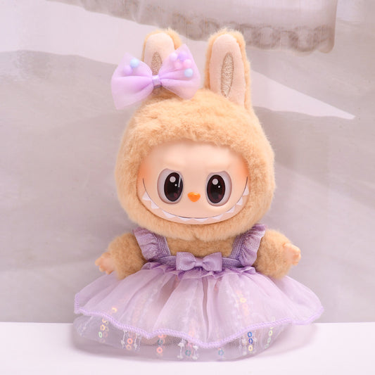 Handmade Labubu sets can be paired with Labubu V1 Macaron and V2 seat vinyl blind box pendants Labubu seating party clothes sequins yarn skirts and cute ragcloth (excluding dolls)