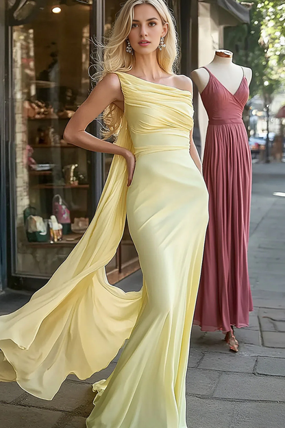 AERBA DRESS Formal Wear Dresses Mermaid Chiffon One Shoulder Pleated With Sash Fashion Long Prom Dress