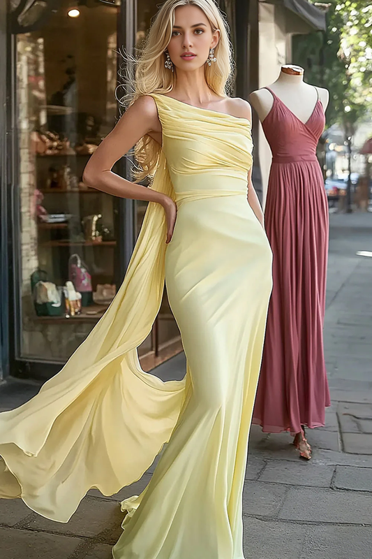 AERBA DRESS Formal Wear Dresses Mermaid Chiffon One Shoulder Pleated With Sash Fashion Long Prom Dress