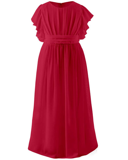 AERBA DRESS Wedding Flower Girl Dresses Pleated Chiffon Flutter Sleeves Junior Bridesmaid Dress