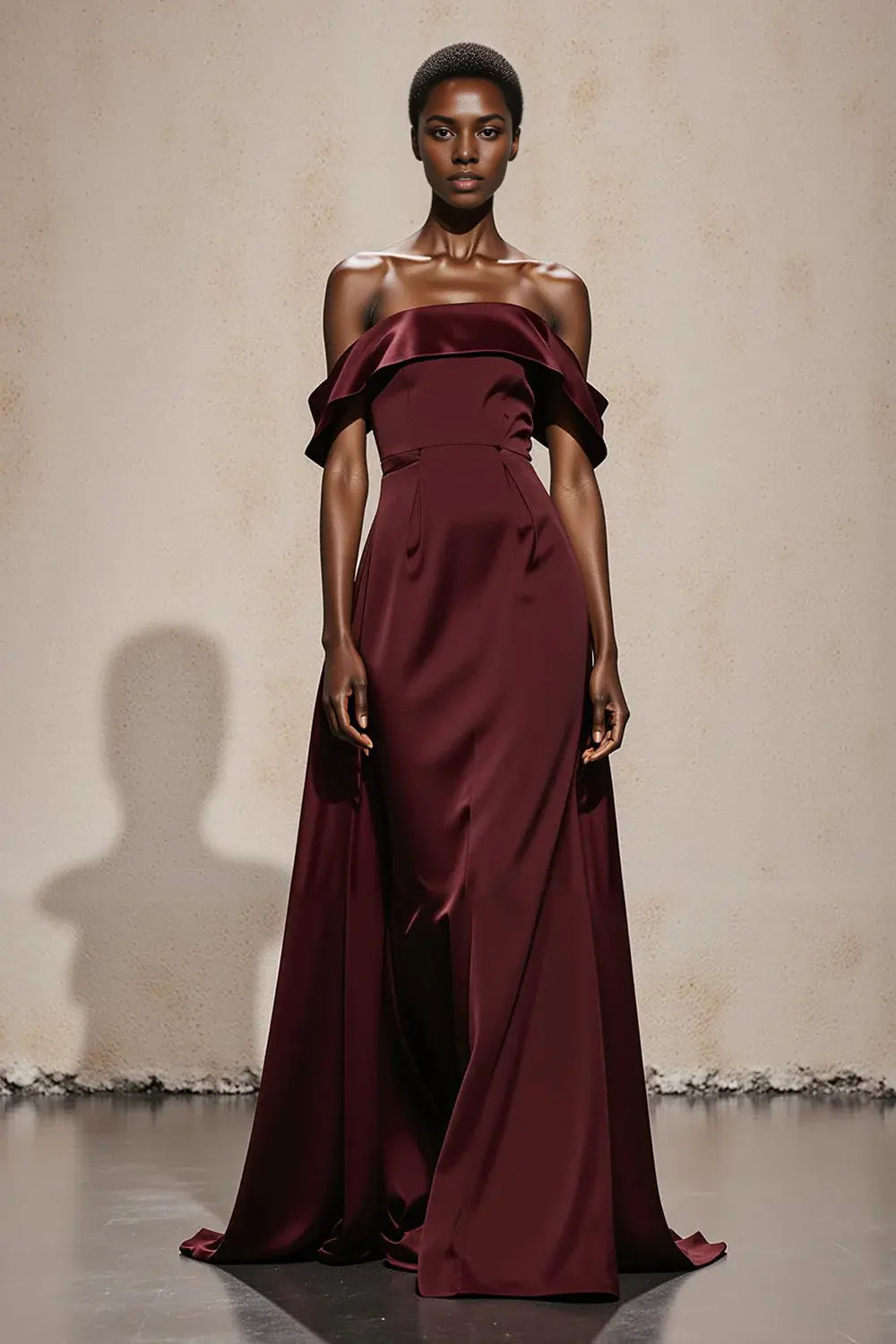Elegant Burgundy Satin A Line Off the Shoulder Backless Temperament Long Formal Dress Hot Sale Evening Dress
