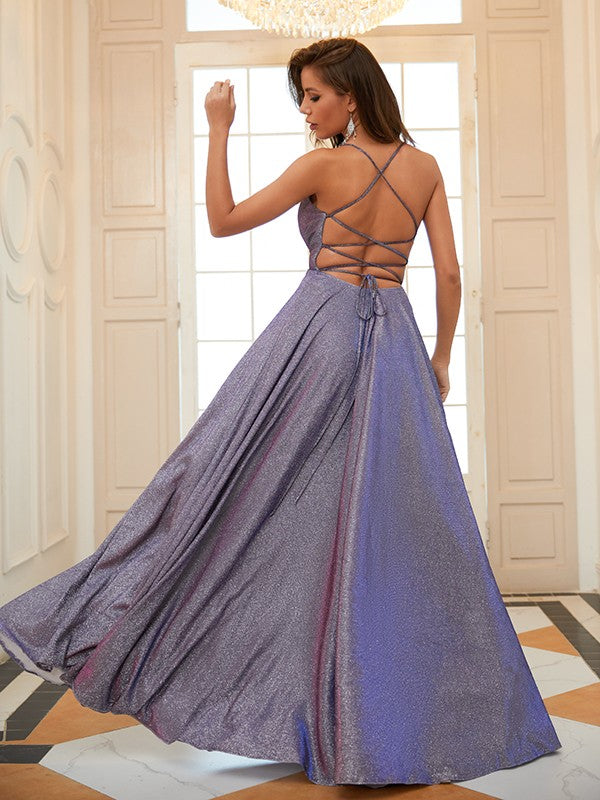 A-Line/Princess Ruched V-neck Sleeveless Floor-Length Dresses