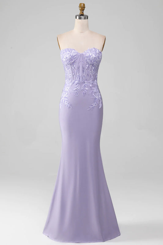 AerbaDress Light Blue A-Line Rhinestones Accents Corset Prom Dress With Appliques