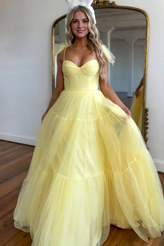 AERBA DRESS Formal Wear Dresses A-Line Tie Spaghetti Straps Tulle Romantic Long Prom Dress