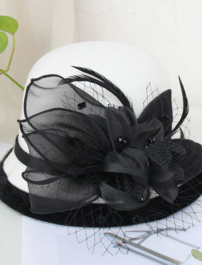 AerbaDress Kentucky Derby Hat Fall Wedding Hats Artificial feather Poly / Cotton Blend Bowler / Cloche Hat Bucket Hat Fedora Hat Casual Holiday Vintage Style Elegant With Feather Appliques Headpiece Headwear