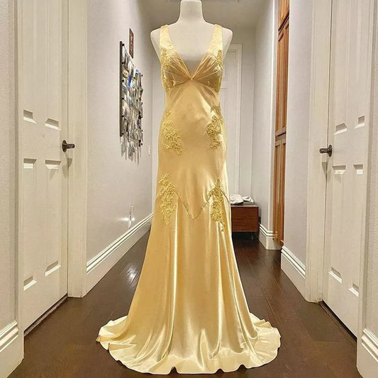 AERBA DRESS Prom Dress Mermaid Deep V Neck Satin Applique Elegant Backless Long Luxury Formal Wear Dresses