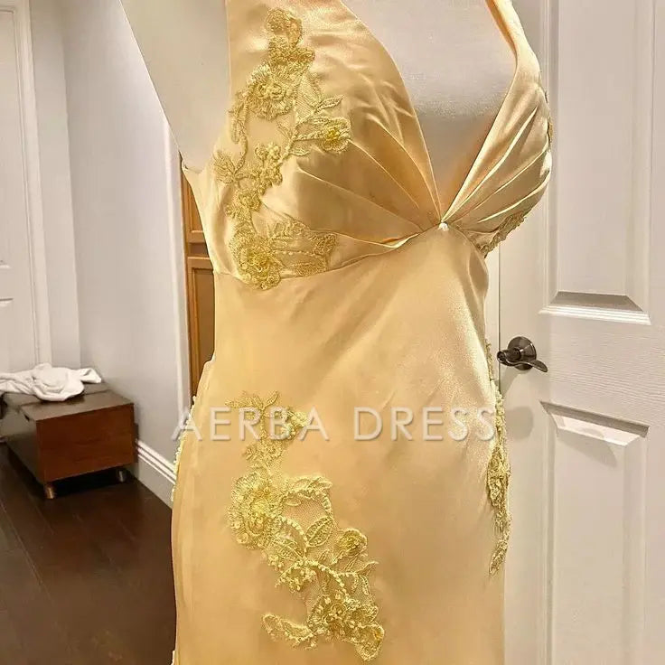 AERBA DRESS Prom Dress Mermaid Deep V Neck Satin Applique Elegant Backless Long Luxury Formal Wear Dresses