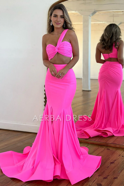 AERBA DRESS Formal Wear Dresses Satin Mermaid One Shoulder Cutout Waist Long Sweep Train Charming Prom Dress