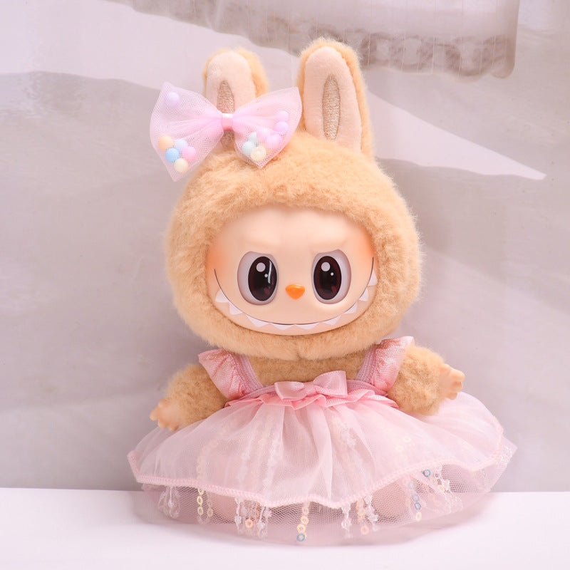 Handmade Labubu sets can be paired with Labubu V1 Macaron and V2 seat vinyl blind box pendants Labubu seating party clothes sequins yarn skirts and cute ragcloth (excluding dolls)