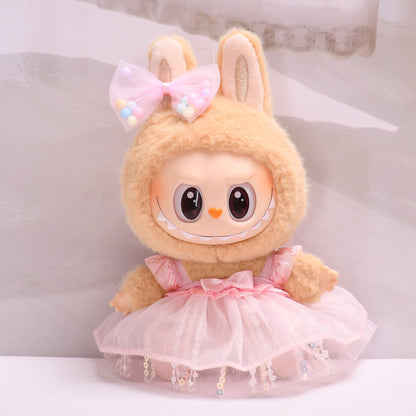 Handmade Labubu sets can be paired with Labubu V1 Macaron and V2 seat vinyl blind box pendants Labubu seating party clothes sequins yarn skirts and cute ragcloth (excluding dolls)
