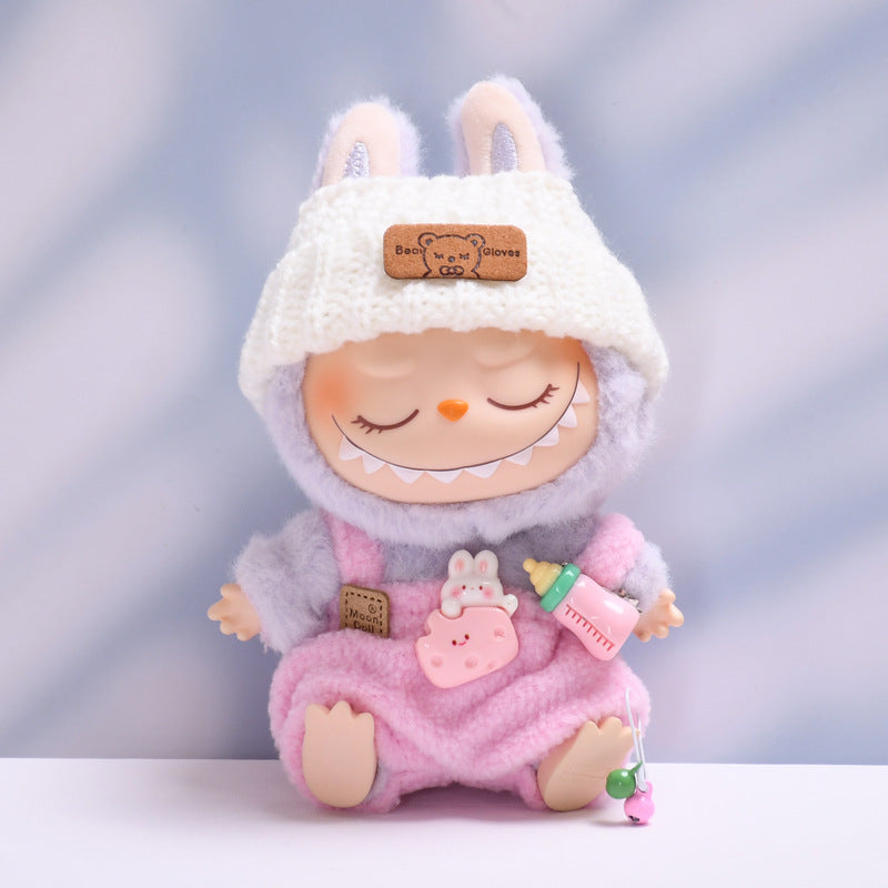 Handmade Labubu Outfit Strap Pants+Little Bear Knitted Hat (not including dolls )