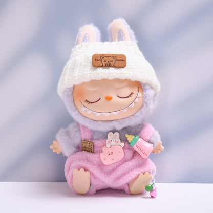 Handmade Labubu Outfit Strap Pants+Little Bear Knitted Hat (not including dolls )