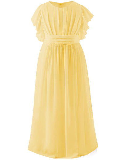 AERBA DRESS Wedding Flower Girl Dresses Pleated Chiffon Flutter Sleeves Junior Bridesmaid Dress