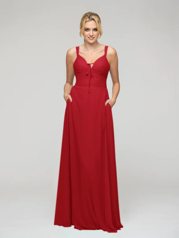 Sweetheart Straps Chiffon Bridesmaid Dresses With Pockets