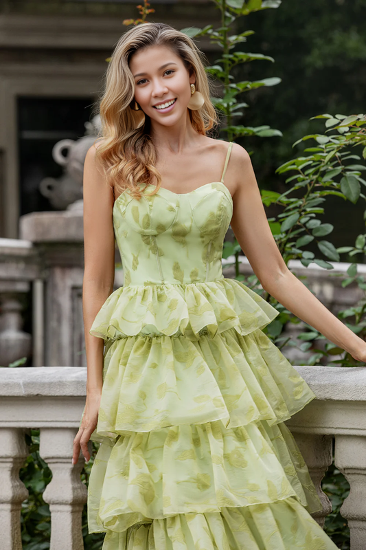 AerbaDress Wedding Party Guest Dress Ball-Gown Spaghetti Straps Tiered Corset