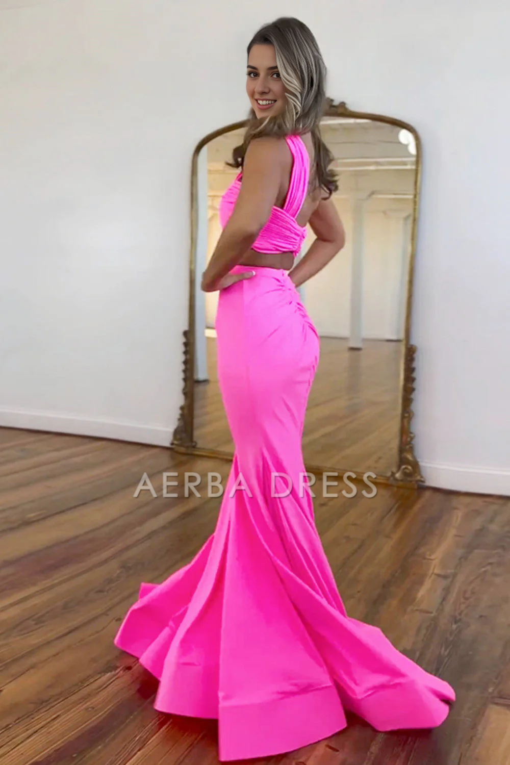 AERBA DRESS Formal Wear Dresses Satin Mermaid One Shoulder Cutout Waist Long Sweep Train Charming Prom Dress