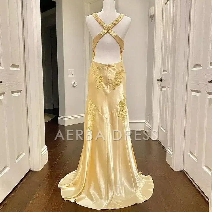 AERBA DRESS Prom Dress Mermaid Deep V Neck Satin Applique Elegant Backless Long Luxury Formal Wear Dresses