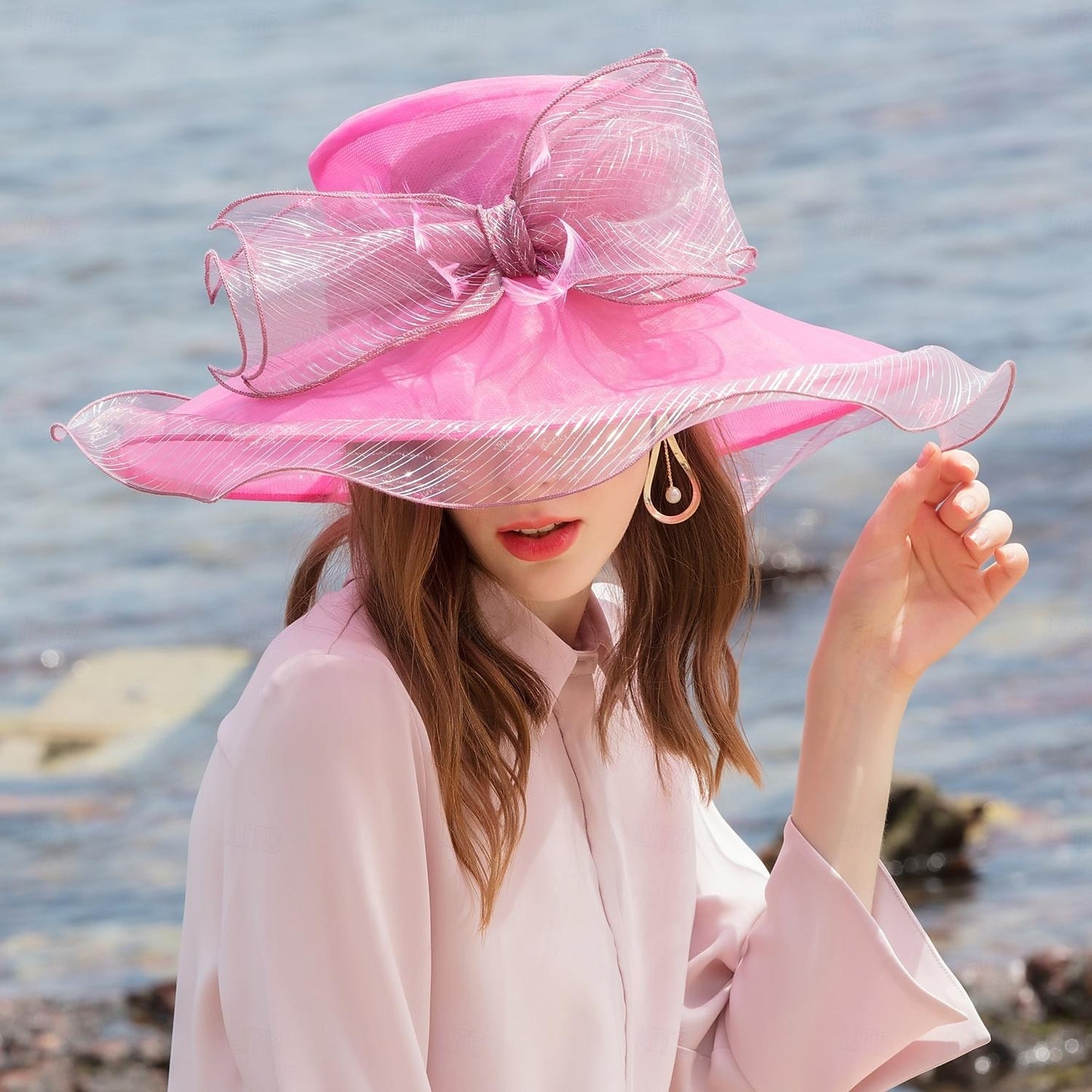 AerbaDress Fascinators Hats Organza Ice Silk Bucket Hat Floppy Hat Sun Hat Wedding Tea Party Elegant Wedding With Feather Bowknot Headpiece Headwear