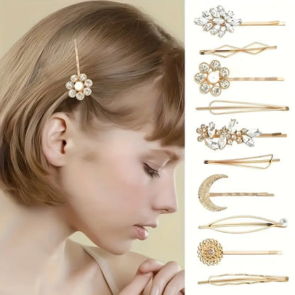 Aerba 10pcs Golden Hollow Iron Alloy Minimalist Geometric Hair Clip Set - Stylish One-Line Circular Design, Perfect for Women, Ideal Gift for Friends and Family