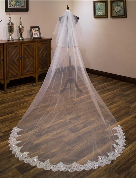 AerbaDress Two-tier Lace Wedding Cathedral Veils with Sequin / Embroidery Tulle