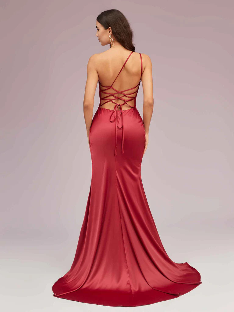 AerbaDress Bridesmaid Dresses Online Sexy One Shoulder Mermaid Side Slit Long Soft Satin