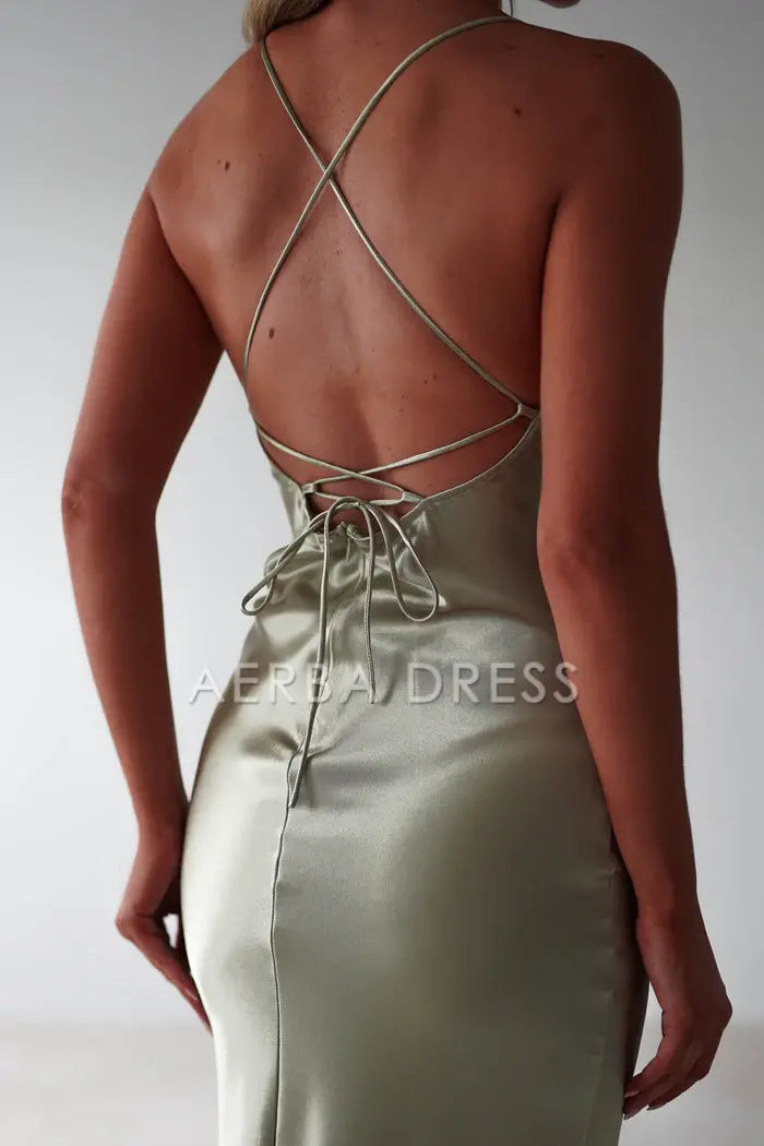 AERBA DRESS Prom Dress Figure Slimming Slip Dress Straight Neckline Low Back Adjustable Tie Straps Elegant Simple Formal Wear Dresses