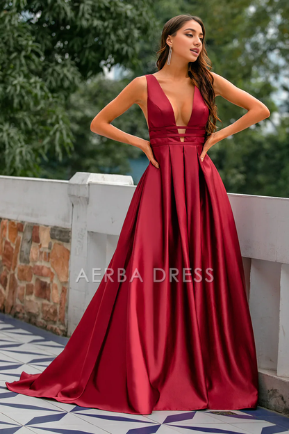 AERBA DRESS Formal Wear Dresses Charming Deep V Neck Backless Sexy Sweep Train Prom Dress