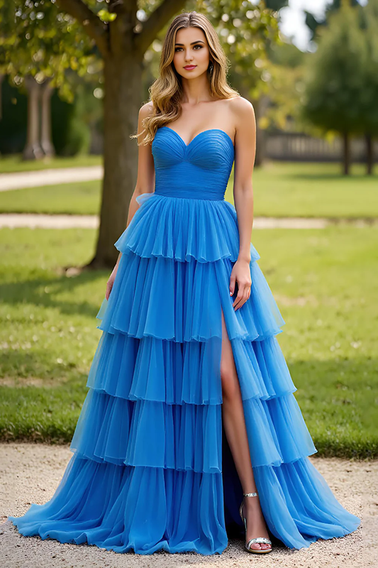 AERBA DRESS Formal Wear Dresses Exquisite A Line Strapless Sweetheart Ruched Tiers With Slit Fashion Long Prom Dress