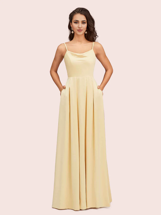 AerbaDress Bridesmaid Dresses Spaghetti Straps Long Soft Satin