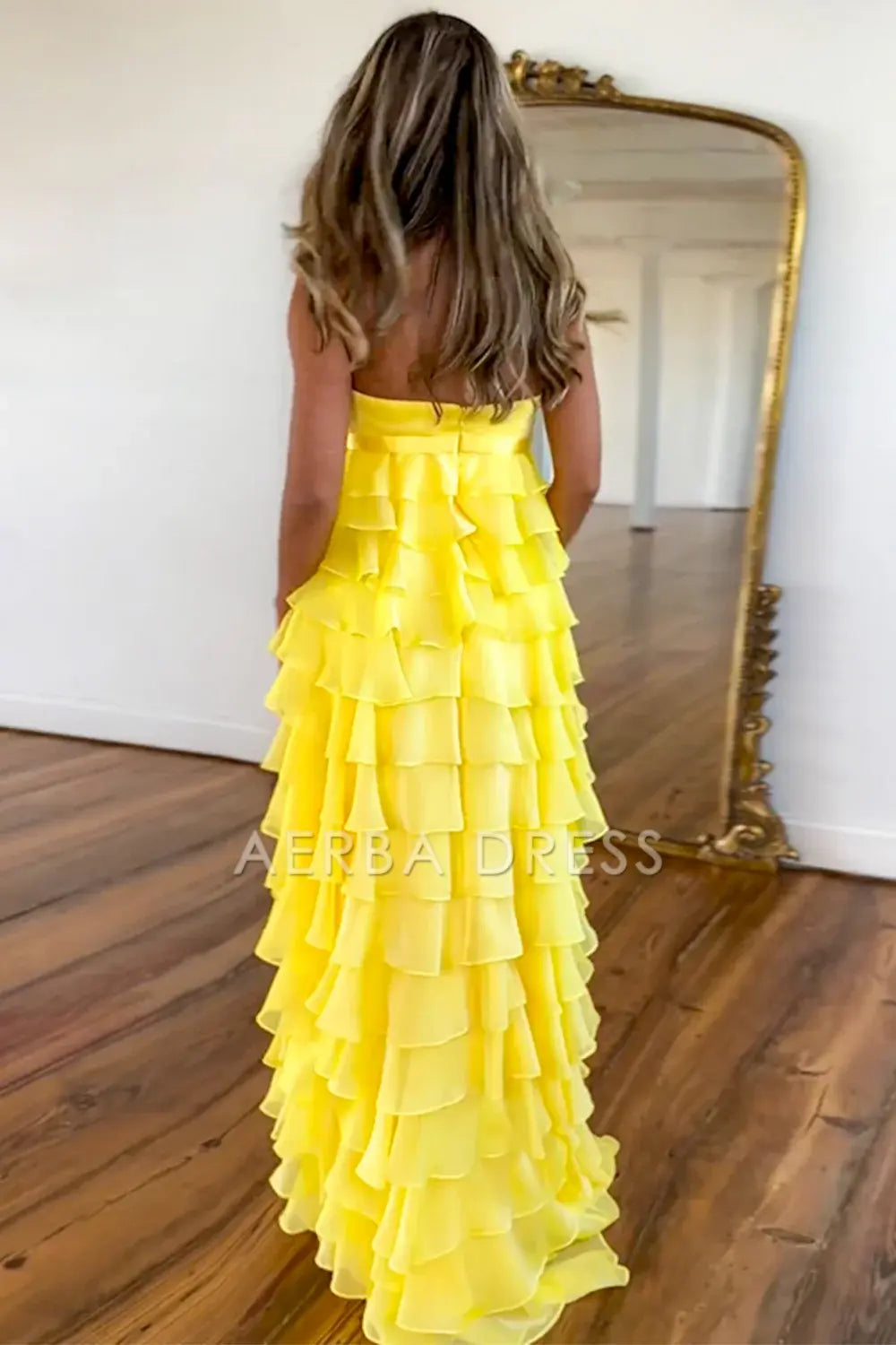 AERBA DRESS Formal Wear Dresses Lovely A-Line Strapless Zipper Back Long Ruched Tiered Exquisite Prom Dress