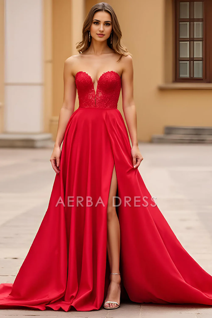 AERBA DRESS Formal Wear Dresses Elegant A Line Strapless Sweetheart Backless With Slit Long Prom Dress