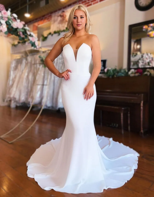 AerbaDress Wedding Dress Mermaid Strapless Stretch Satin Court Train