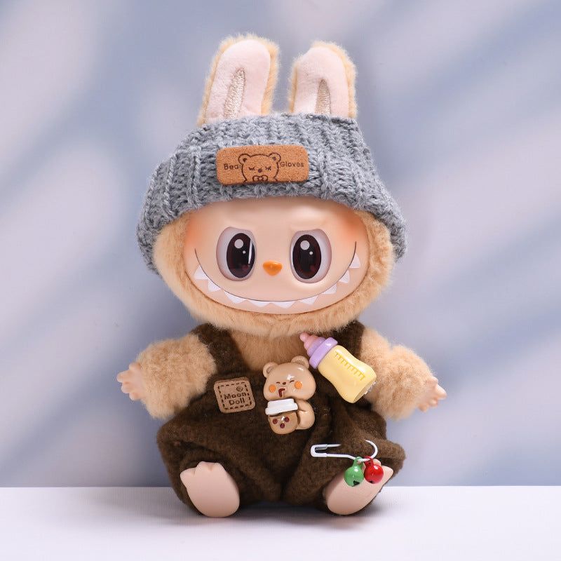 Handmade Labubu Outfit Strap Pants+Little Bear Knitted Hat (not including dolls )