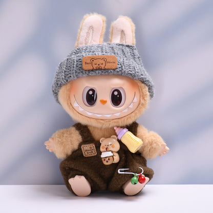 Handmade Labubu Outfit Strap Pants+Little Bear Knitted Hat (not including dolls )