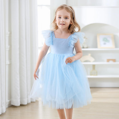 AERBA DRESS Wedding Flower Girl Dresses  A-Line Tulle Ruffled Sleeve Toddler Girls Vintage Party Dress