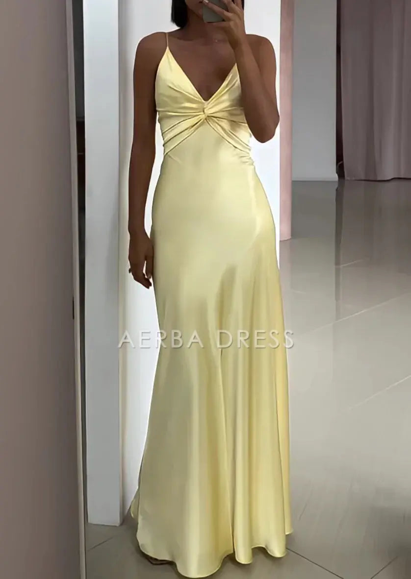 AERBA DRESS Prom Dress V Neck Spaghetti Strap Sheath Long Exquisite Charming Formal Wear Dresses