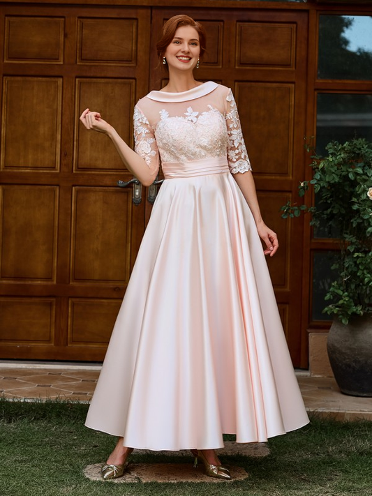 AERBA DRESS A-line Appliques Lace Ankle-Length Satin 1/2 Sleeves Elegant Dignified Dress Mother of the Bride Dress