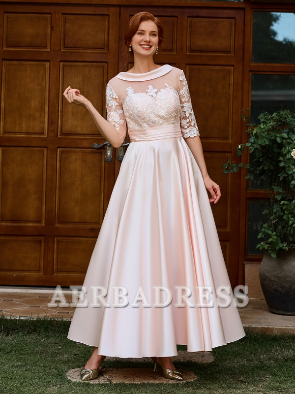 AERBA DRESS A-line Appliques Lace Ankle-Length Satin 1/2 Sleeves Elegant Dignified Dress Mother of the Bride Dress