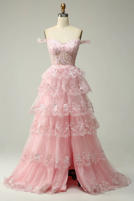 AerbaDress  Princess A Line Off the Shoulder Long Prom Dress with Appliques
