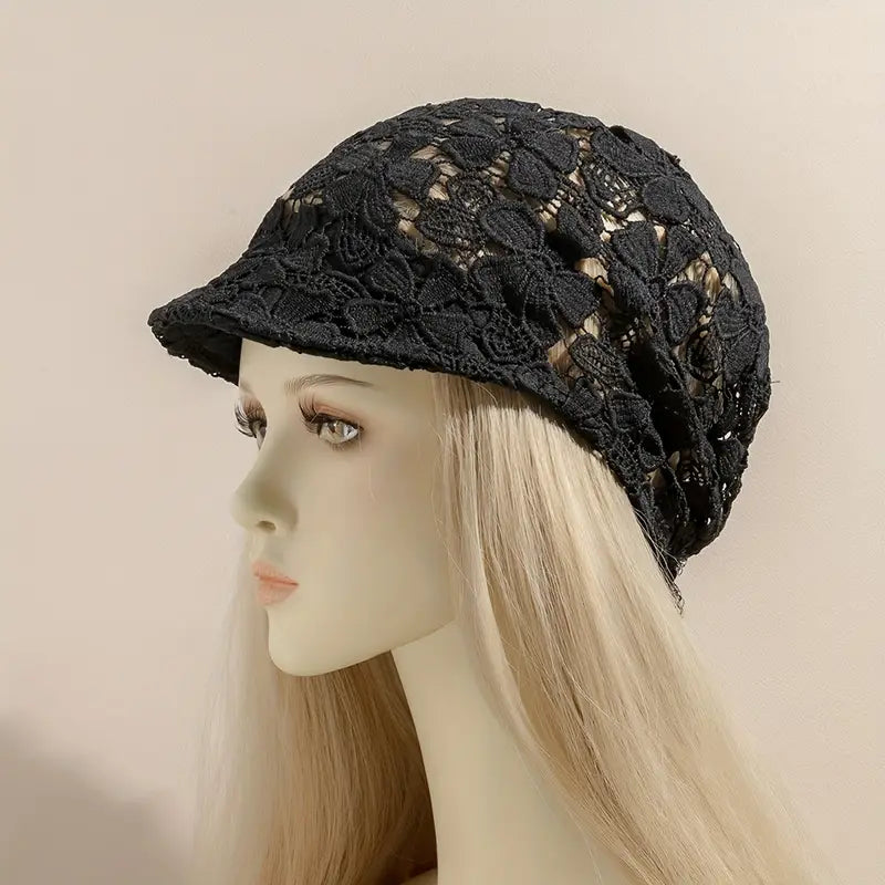 Aerba Lace Flower Hollow Soft Turban Hat Women Elegant Vintage Heap Hat Casual Elastic Beanies Cap