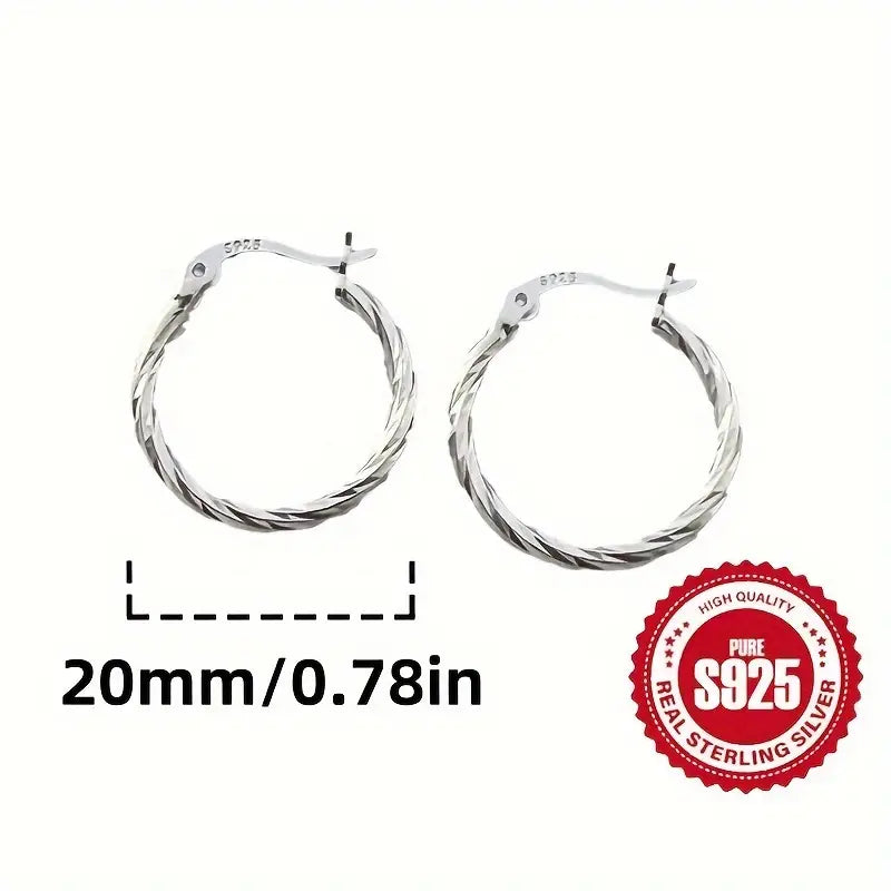 Aerba S925 Sterling Silver Hoop Earrings, Minimalist Geometric Twist Circle Hoop Earrings, Classic Style Earrings Jewelry 2.2g/0.08oz