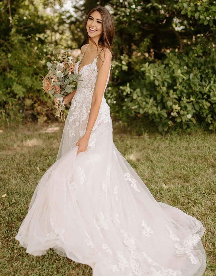 AerbaDress Wedding Dress A-Line Spaghetti Straps Tulle With Appliques