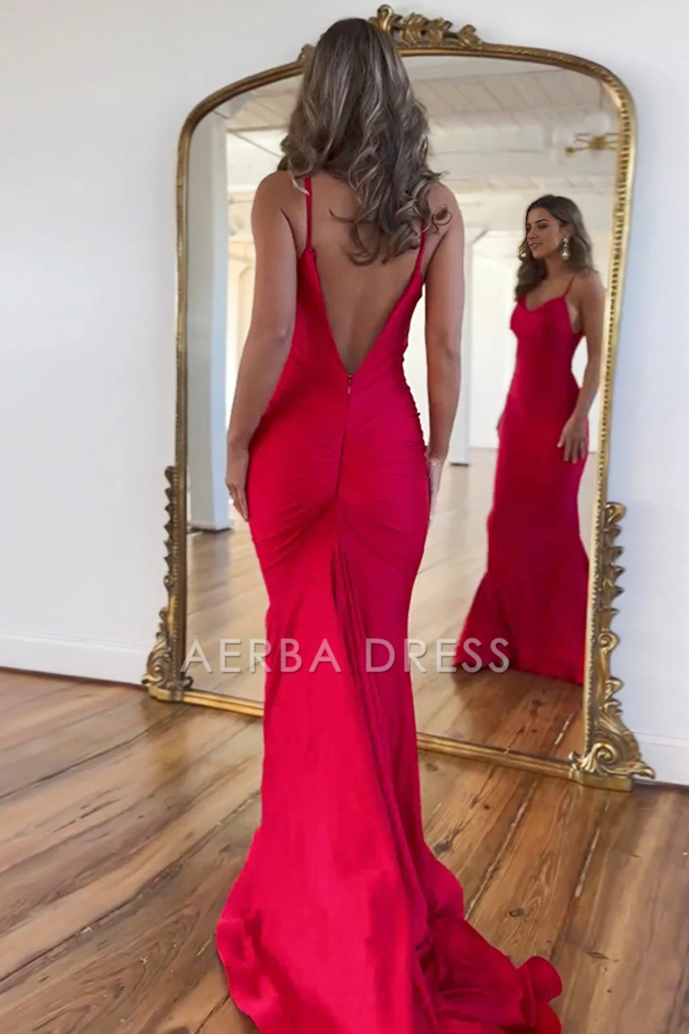 AERBA DRESS Formal Wear Dresses Simple Satin Mermaid Spaghetti Straps Backless Long Elegant Prom Dress