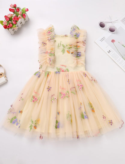 AERBA DRESS Wedding Flower Girl Dresses Princess Dress Ruffle Sleeve Boho Cake Dress